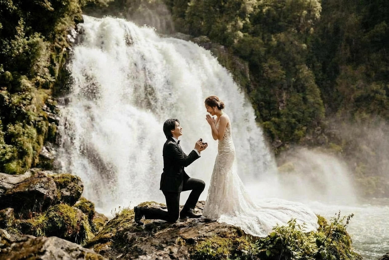 Couple in traditional attire in forest